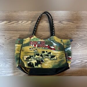 Green Farm Scene Bag/Tote with Black Trim